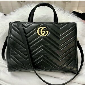 Gucci Black Matelasse Leather Medium GG Marmont Tote